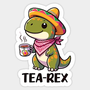 T-Rex: A Funny and Cute Dinosaur Drinking Tea Sticker